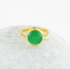 Green Aventurine Gemstone Ring - 10mm Round Ring - Gold Plated Ring - Sterling Silver Ring - Handmade Ring - Gift for Bridal - Gift for Her