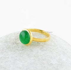 Green Aventurine Gemstone Ring - 10mm Round Ring - Gold Plated Ring - Sterling Silver Ring - Handmade Ring - Gift for Bridal - Gift for Her
