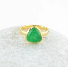 Green Aventurine Ring - Gemstone Ring - Handmade Ring - Pure Silver - 10mm Trillion - Gold Plated Jewelry - Gift for Her - Jewelry for Women