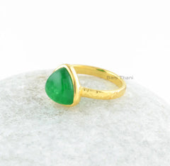 Green Aventurine Ring - Gemstone Ring - Handmade Ring - Pure Silver - 10mm Trillion - Gold Plated Jewelry - Gift for Her - Jewelry for Women