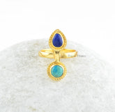 Lapis Lazuli, Arizona Turquoise Gemstone Ring - Gold Plated Anniversary Gift Ring - 925 Sterling Silver Gemstone Ring - Multi Stone Ring