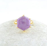 Phosphosiderite Hexagon Gemstone Ring - 18k Gold Plated Sterling Silver Ring - Gift for Women - Elegant Jewelry for Bride - Jewelry for Wife