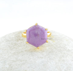 Phosphosiderite Hexagon Gemstone Ring - 18k Gold Plated Sterling Silver Ring - Gift for Women - Elegant Jewelry for Bride - Jewelry for Wife