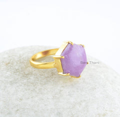 Phosphosiderite Hexagon Gemstone Ring - 18k Gold Plated Sterling Silver Ring - Gift for Women - Elegant Jewelry for Bride - Jewelry for Wife