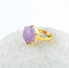 Phosphosiderite Hexagon Gemstone Ring - 18k Gold Plated Sterling Silver Ring - Gift for Women - Elegant Jewelry for Bride - Jewelry for Wife