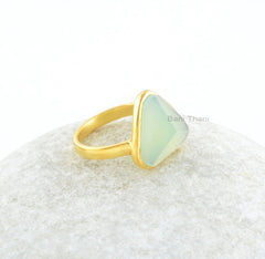 Green Chalcedony Ring - Handmade Ring - 925 Solid Silver - Matching Jewelry - 14mm Trillion Pyramid - Gift For BFF - Jewelry For Graduate