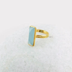 Blue Chalcedony Ring - 925 Sterling Silver - 6x18mm Handmade Ring - Gold Plated Ring - Artisan Jewelry - Jewelry for Date - Gift for New Mom