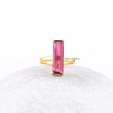 Pink Tourmaline Baguette 6x18mm Gemstone Ring-Tourmaline Ring-Micron Gold Plated Ring-Sterling Silver Ring-Boho Jewelry-Christmas Gift Ring