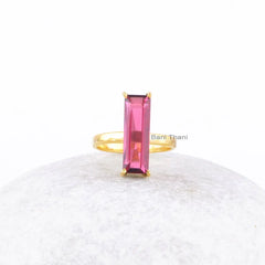 Pink Tourmaline Baguette 6x18mm Gemstone Ring-Tourmaline Ring-Micron Gold Plated Ring-Sterling Silver Ring-Boho Jewelry-Christmas Gift Ring