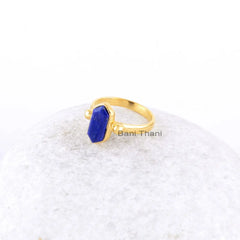 Lapis Ring, Lapis Lazuli 6x12mm Hexagon Shape Gemsotne Ring, 925 Sterling Silver Bezel Ring, 18k Gold Plated Bezel Ring, Gift Ring For Women