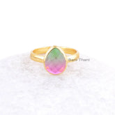 Tourmaline Ring-Tourmaline Bio Doublet Quartz Ring-925 Sterling Silver Ring-Pear Cut Ring-Faceted Pear 8x10mm Gemstone Ring-Gift For Mother