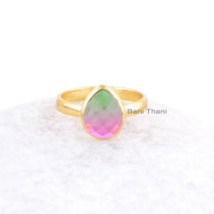 Tourmaline Ring-Tourmaline Bio Doublet Quartz Ring-925 Sterling Silver Ring-Pear Cut Ring-Faceted Pear 8x10mm Gemstone Ring-Gift For Mother