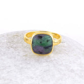 Ruby Zoisite Gemstone Ring - 10mm Cushion Ring - 925 Sterling Silver Ring - Gold Plated Ring - Ring for Women - Promise Ring - Gift for Her