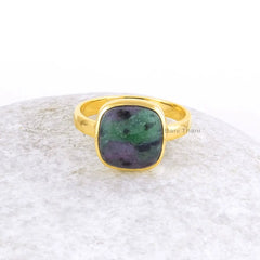 Ruby Zoisite Gemstone Ring - 10mm Cushion Ring - 925 Sterling Silver Ring - Gold Plated Ring - Ring for Women - Promise Ring - Gift for Her