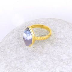 Dendritic Agate Ring - Dendritic Agate Hexagon Diamond shape 9x16mm Ring - Sterling Silver Ring - Gold Plated Ring - Bridesmaid Gift Ring