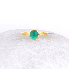 Beautiful Quartz Ring-Emerald Quartz Round Faceted 6mm Gemstone Ring, Gold Plated 925 Sterling Silver Jewelry Ring-Minimalist Stacking Ring