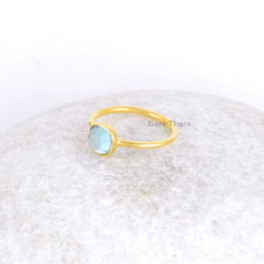 Aqua Quartz Stacking Ring - 925 Sterling Silver Gold Plated Ring - Minimalist Ring - Anniversary Gift - Birthstone Midi Ring - Gift for Her
