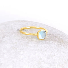 Aqua Quartz Stacking Ring - 925 Sterling Silver Gold Plated Ring - Minimalist Ring - Anniversary Gift - Birthstone Midi Ring - Gift for Her