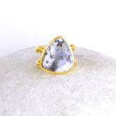 Dendritic Agate Gemstone Ring - Solid 925 Sterling Silver Ring - Gold Plated Ring - Daily Use Boho Ring - Authentic Gift Ring - Gift for Her