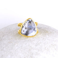 Dendritic Agate Gemstone Ring - Solid 925 Sterling Silver Ring - Gold Plated Ring - Daily Use Boho Ring - Authentic Gift Ring - Gift for Her