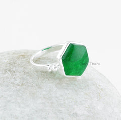 Green Aventurine Ring - Green Aventurine Hexagon 12mm Gemstone Ring - Anniversary Gift - 925 Sterling Silver - Engagement Gift for bride