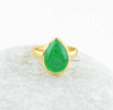 Aventurine Ring-Green Aventurine Pear 10x14mm Sterling Silver Ring With 18k Gold Plated-Sterling Silver Ring with Stone-Gemstone Ring