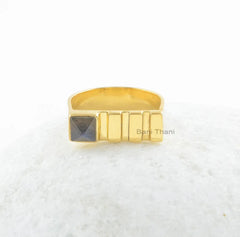 Labradorite Ring Silver-Labradorite 5x5mm Square Pyramid Sterling Silver Gemstone Ring-18k Gold Plated Ring-Gift For Women-Handmade Gift