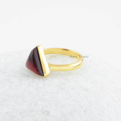 Garnet Quartz Silver Ring - 925 Sterling Silver Ring - Triangle Gemstone Gold Plated Ring - Statement Ring - Gift for Women - Gift for Her