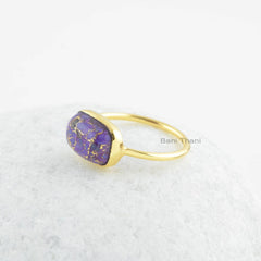 Purple Turquoise Ring-Copper Purple Turquoise 8x12mm Cushion Sterling Silver Ring-Gold Plated Ring-Sterling Silver Gemstone Ring-Women Gift