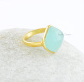Aqua Chalcedony Ring - 11x14mm Marquise Gemstone - Sterling Silver Ring - Gold Plated Ring - Statement Ring - Gift for Lover - Womens Ring