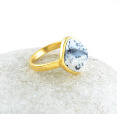 Dendritic Agate Gemstone Ring - 12x14mm Rounded Diamond - 925 Sterling Silver Ring - 18k Gold Plated Ring - Wedding Gift Ring - Gift for Her