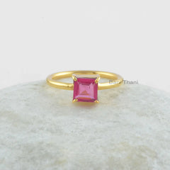 Pink Tourmaline Ring - Sterling Silver - 6mm Square Gemstone Ring - Wholesale Jewelry - Tourmaline Quartz Jewelry Ring - Jewelry for Artist