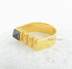 Labradorite Ring Silver-Labradorite 5x5mm Square Pyramid Sterling Silver Gemstone Ring-18k Gold Plated Ring-Gift For Women-Handmade Gift