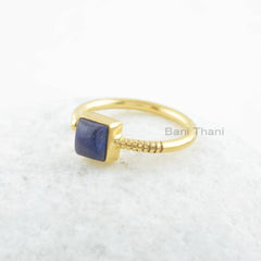 Lapis Lazuli Gemstone Silver Ring - Gold Plated Adjustable Ring - 925 Sterling Silver Ring - Wedding Gift Ring - Gift for Women - Boho Rings