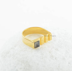 Labradorite Ring Silver-Labradorite 5x5mm Square Pyramid Sterling Silver Gemstone Ring-18k Gold Plated Ring-Gift For Women-Handmade Gift