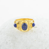 Lapis Lazuli Ring-Lapis 6x8mm Oval & 4x4mm Round Sterling Silver Gemstone Ring-18k Gold Plated Ring-Silver Ring-Thanksgiving-Gift For Women