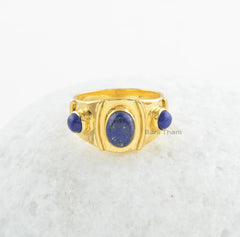 Lapis Lazuli Ring-Lapis 6x8mm Oval & 4x4mm Round Sterling Silver Gemstone Ring-18k Gold Plated Ring-Silver Ring-Thanksgiving-Gift For Women