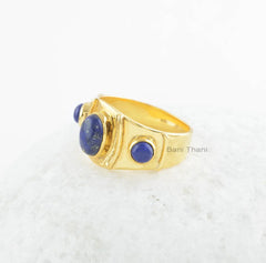Lapis Lazuli Ring-Lapis 6x8mm Oval & 4x4mm Round Sterling Silver Gemstone Ring-18k Gold Plated Ring-Silver Ring-Thanksgiving-Gift For Women