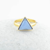 Sapphire Quartz Gemstone Ring - 10mm Triangle Ring - Sterling Silver Ring - Gold Plated Ring - Thanksgiving Gift Ring - Handmade Jewelry