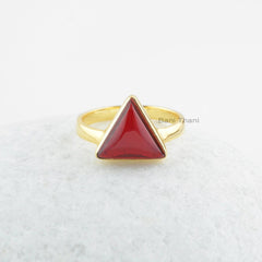 Garnet Quartz Silver Ring - 925 Sterling Silver Ring - Triangle Gemstone Gold Plated Ring - Statement Ring - Gift for Women - Gift for Her