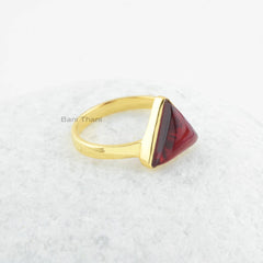 Garnet Quartz Silver Ring - 925 Sterling Silver Ring - Triangle Gemstone Gold Plated Ring - Statement Ring - Gift for Women - Gift for Her