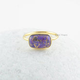 Purple Turquoise Ring-Copper Purple Turquoise 8x12mm Cushion Sterling Silver Ring-Gold Plated Ring-Sterling Silver Gemstone Ring-Women Gift