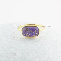 Purple Turquoise Ring-Copper Purple Turquoise 8x12mm Cushion Sterling Silver Ring-Gold Plated Ring-Sterling Silver Gemstone Ring-Women Gift