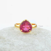 Pink Tourmaline Quartz Ring - Pink Tourmaline 10mm Heart Ring - Gold Plated Ring - 925 Sterling Silver Ring - Handmade Ring - Gift For Wife