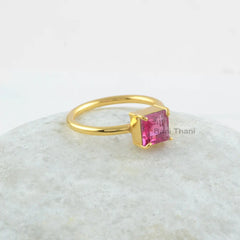 Pink Tourmaline Ring - Sterling Silver - 6mm Square Gemstone Ring - Wholesale Jewelry - Tourmaline Quartz Jewelry Ring - Jewelry for Artist