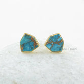 Copper Blue Turquoise Stud Earrings - 925 Silver - Rose Gold Studs - 12mm Trillion Hexagon - Trendy Jewelry -Gift For Prom -Jewelry For Date