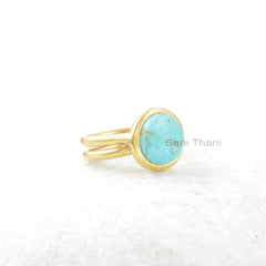 Arizona Turquoise Gemstone Ring - 12mm Round Ring - Gold Plated Ring - Solid Silver Ring - Anniversary Gift - Rings for Women - Promise Ring