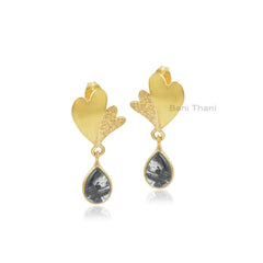 Black Rutile 5x7mm Pear Gemstone Earrings, 925 Sterling Silver Earrings, Designer Earrings, Dangle Earrings, Gift For Wife, Wedding Gift