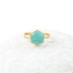 Teal Quartz Handmade Silver Ring - Gold Plated Ring - Solid 925 Sterling Silver Ring - Hexagon Gemstone Rings for Women - Wedding Gift Ring