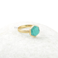 Teal Quartz Handmade Silver Ring - Gold Plated Ring - Solid 925 Sterling Silver Ring - Hexagon Gemstone Rings for Women - Wedding Gift Ring
